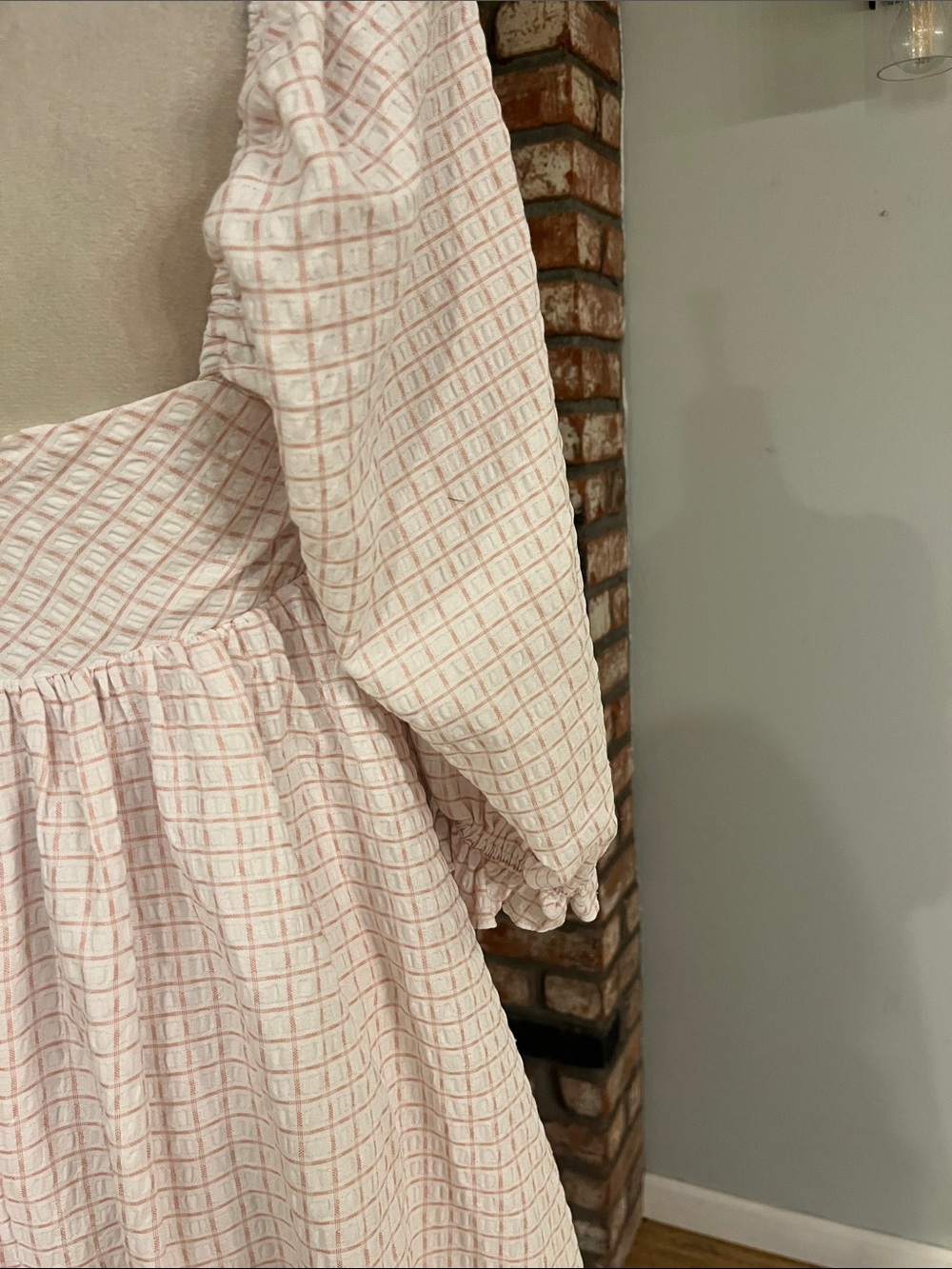 Storia Square Neck Long Sleeve Pink Check Babydoll Dress - Picture 6 of 6